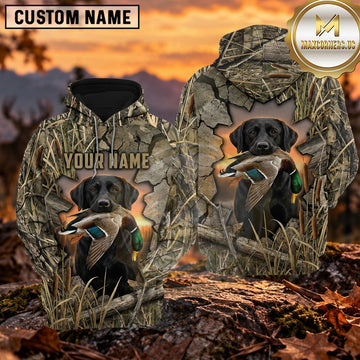 Maxcorners Realistic Retriever Portrait Duck Hunting Personalized Name 3D Hoodie (8 Hunting Dog Options)