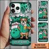 Maxcorners Bowling Phone Case Bulldog Mascot Shirt Holding Beer Mug Ball Pins Graffiti Crack Wall Personalized Name Multi Options Cover (7 Colors)