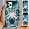 Maxcorners Bowling Phone Case Camouflage Camo Pattern Ball Pins Chevron Grid Metal Plate Concrete Wall Personalized Name Multi Options Cover (7 Colors)