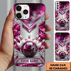 Maxcorners Bowling Phone Case Camouflage Camo Pattern Ball Pins Chevron Grid Metal Plate Concrete Wall Personalized Name Multi Options Cover (7 Colors)