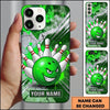 Maxcorners Bowling Phone Case Grinning Evil Ball Character Pins Strike Paint Splatter Smoke Chevron Personalized Name Multi Options Cover (7 Colors)