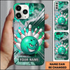 Maxcorners Bowling Phone Case Grinning Evil Ball Character Pins Strike Paint Splatter Smoke Chevron Personalized Name Multi Options Cover (7 Colors)