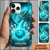 Maxcorners Bowling Phone Case Mythical Dragon Head Fiery Aura Ball Pins Chevron Grid Personalized Name Multi Options Cover (7 Colors)