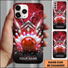 Maxcorners Bowling Phone Case Ball Strike Pins Electric Lightning Bolts Metallic Chevron Pattern Concrete Wall Personalized Name Multi Options Cover (7 Colors)