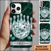 Maxcorners Bowling Phone Case Sparkling Crystal Gemstones Ball Pins Geometric Lines Marble Texture Frame Personalized Name Multi Options Cover (7 Colors)