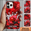 Maxcorners Bowling Phone Case Fiery Blaze Ball Pins Strike Floating Coal Rocks Camo Pattern Personalized Name Multi Options Cover (7 Colors)