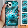 Maxcorners Bowling Phone Case Electric Lightning Strike Ball Pins Shattered Ground Glass Shards Chevron Personalized Name Multi Options Cover (7 Colors)