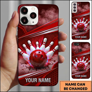 Maxcorners Bowling Phone Case Electric Lightning Energy Ball Pins Strike Hexagon Mesh Carbon Fiber Surface Personalized Name Multi Options Cover (7 Colors)
