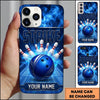 Maxcorners Bowling Phone Case Metallic Striped Ball Pins Strike Smoke Fiery Aura Alley Grid Personalized Name Multi Options Cover (7 Colors)