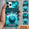 Maxcorners Bowling Phone Case Metallic Striped Ball Pins Strike Smoke Fiery Aura Alley Grid Personalized Name Multi Options Cover (7 Colors)
