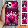 Maxcorners Bowling Phone Case Metallic Striped Ball Pins Strike Smoke Fiery Aura Alley Grid Personalized Name Multi Options Cover (7 Colors)