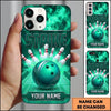 Maxcorners Bowling Phone Case Metallic Striped Ball Pins Strike Smoke Fiery Aura Alley Grid Personalized Name Multi Options Cover (7 Colors)
