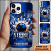 Maxcorners Bowling Phone Case Ball Strike Pins Fiery Sparks Electric Lightning Bolts Shattered Glass Carbon Texture Personalized Name Multi Options Cover (7 Colors)