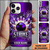 Maxcorners Bowling Phone Case Ball Strike Pins Fiery Sparks Electric Lightning Bolts Shattered Glass Carbon Texture Personalized Name Multi Options Cover (7 Colors)