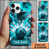 Maxcorners Bowling Phone Case Electric Lightning Energy Bolts Hexagon Mesh Glass Shards Pins Strike Personalized Name Multi Options Cover (7 Colors)