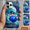 Maxcorners Bowling Phone Case Swirling Ocean Water Wave Water Splashes Ball Pins Strike Metal Plate Personalized Name Multi Options Cover (7 Colors)