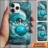 Maxcorners Bowling Phone Case Swirling Ocean Water Wave Water Splashes Ball Pins Strike Metal Plate Personalized Name Multi Options Cover (7 Colors)