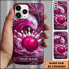 Maxcorners Bowling Phone Case Swirling Ocean Water Wave Water Splashes Ball Pins Strike Metal Plate Personalized Name Multi Options Cover (7 Colors)