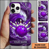 Maxcorners Bowling Phone Case Swirling Ocean Water Wave Water Splashes Ball Pins Strike Metal Plate Personalized Name Multi Options Cover (7 Colors)