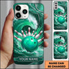Maxcorners Bowling Phone Case Swirling Ocean Water Wave Water Splashes Ball Pins Strike Metal Plate Personalized Name Multi Options Cover (7 Colors)
