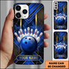 Maxcorners Bowling Phone Case Marble Texture Geometry Golden Lines Hexagon Grid Ball Pins Smoke Personalized Name Multi Options Cover (7 Colors)