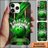 Maxcorners Bowling Phone Case Marble Texture Geometry Golden Lines Hexagon Grid Ball Pins Smoke Personalized Name Multi Options Cover (7 Colors)