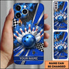 Maxcorners Bowling Phone Case Checkered Racing Flag Carbon Fiber Texture Ball Pins Impact Smoke Personalized Name Multi Options Cover (7 Colors)