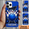 Maxcorners Bowling Phone Case Geometric Triangle Frame Hexagon Mesh Ball Pins Impact Shards Glass Personalized Name Multi Options Cover (7 Colors)
