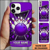 Maxcorners Bowling Phone Case Geometric Triangle Frame Hexagon Mesh Ball Pins Impact Shards Glass Personalized Name Multi Options Cover (7 Colors)