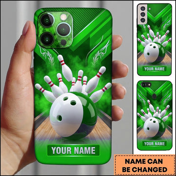 Maxcorners Bowling Phone Case Classic Wooden Lane Alley Surface Ball Pins Strike Chevron Geometric Lines Personalized Name Multi Options Cover (7 Colors)