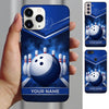 Maxcorners Bowling Phone Case Trophy Championship Emblem Chevron Stripes Carbon Fiber Surface Pins Alley Personalized Name Multi Options Cover (7 Colors)