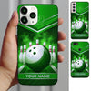 Maxcorners Bowling Phone Case Trophy Championship Emblem Chevron Stripes Carbon Fiber Surface Pins Alley Personalized Name Multi Options Cover (7 Colors)