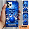 Maxcorners Bowling Phone Case Human Skull Electric Lightning Bolts Flying Shards Polygon Geometric Texture Pins Personalized Name Multi Options Cover (7 Colors)