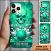 Maxcorners Bowling Phone Case Human Skull Electric Lightning Bolts Flying Shards Polygon Geometric Texture Pins Personalized Name Multi Options Cover (7 Colors)