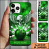 Maxcorners Bowling Phone Case Winged Metallic Skull Feather Wings Electric Lightning Bolts Ball Strike Pins Smoke Personalized Name Multi Options Cover (7 Colors)