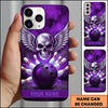 Maxcorners Bowling Phone Case Winged Metallic Skull Feather Wings Electric Lightning Bolts Ball Strike Pins Smoke Personalized Name Multi Options Cover (7 Colors)