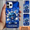 Maxcorners Bowling Phone Case Cool Ball Mascot Character Sunglasses Sneakers Pins Strike Cartoon Polygon Background Personalized Name Multi Options Cover (7 Colors)