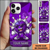 Maxcorners Bowling Phone Case Cool Ball Mascot Character Sunglasses Sneakers Pins Strike Cartoon Polygon Background Personalized Name Multi Options Cover (7 Colors)