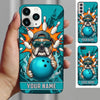 Maxcorners Bowling Phone Case Bulldog Mascot Cap Sunglasses Holding Ball Pins Fire Flames Explosion Personalized Name Multi Options Cover (7 Colors)