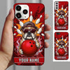 Maxcorners Bowling Phone Case Bulldog Mascot Cap Sunglasses Holding Ball Pins Fire Flames Explosion Personalized Name Multi Options Cover (7 Colors)