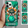Maxcorners Bowling Phone Case Bulldog Mascot Cap Sunglasses Holding Ball Pins Fire Flames Explosion Personalized Name Multi Options Cover (7 Colors)