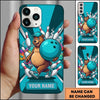 Maxcorners Bowling Phone Case Cute Bear Mascot Cap Running Holding Ball Pins Splatter Alley Personalized Name Multi Options Cover (7 Colors)