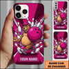 Maxcorners Bowling Phone Case Cute Bear Mascot Cap Running Holding Ball Pins Splatter Alley Personalized Name Multi Options Cover (7 Colors)