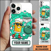 Maxcorners Bowling Phone Case Beer Mug Character Sunglasses Throwing Ball Pins Smoke Cloud Background Personalized Name Multi Options Cover (7 Colors)