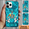 Maxcorners Bowling Phone Case Human Skeleton Cap Sunglasses Holding Beer Mug Ball Pins Lightning Brick Wall Personalized Name Multi Options Cover (7 Colors)