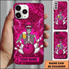 Maxcorners Bowling Phone Case Human Skeleton Cap Sunglasses Holding Beer Mug Ball Pins Lightning Brick Wall Personalized Name Multi Options Cover (7 Colors)