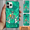 Maxcorners Bowling Phone Case Human Skeleton Cap Sunglasses Holding Beer Mug Ball Pins Lightning Brick Wall Personalized Name Multi Options Cover (7 Colors)