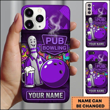 Maxcorners Bowling Phone Case Pin Character Shirt Glass Beer Mug Ball Pub Neon Sign Graffiti Wall Personalized Name Multi Options Cover (7 Colors)