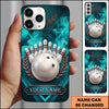 Maxcorners Bowling Phone Case Shiny Ball Wreath Laurel Leaf Frame Pins Smoke Leather Texture Chevron Personalized Name Multi Options Cover (7 Colors)
