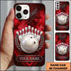 Maxcorners Bowling Phone Case Shiny Ball Wreath Laurel Leaf Frame Pins Smoke Leather Texture Chevron Personalized Name Multi Options Cover (7 Colors)